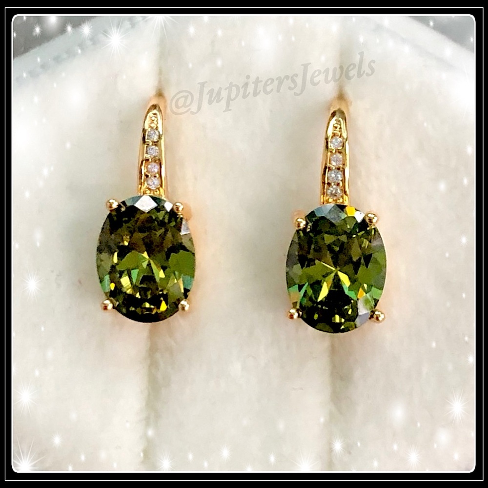 NEW 14K GOLD PERIDOT AUGUST OLIVE GREEN HOOK LOOP EARRINGS